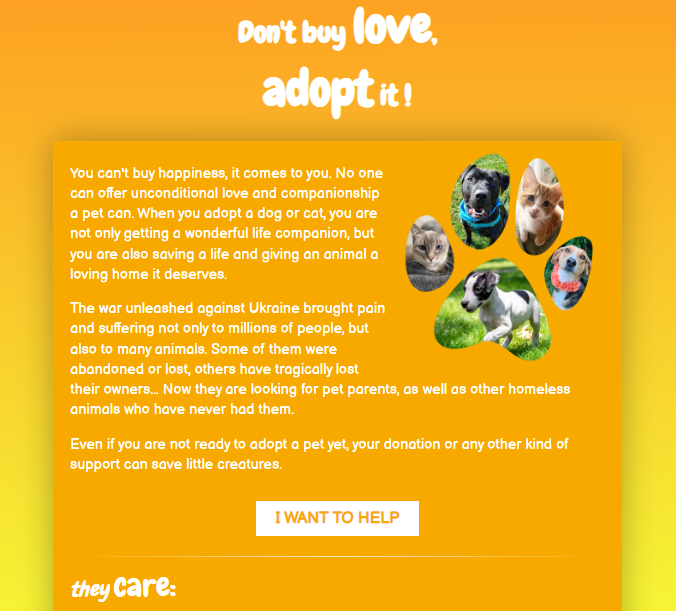 Pets landing page